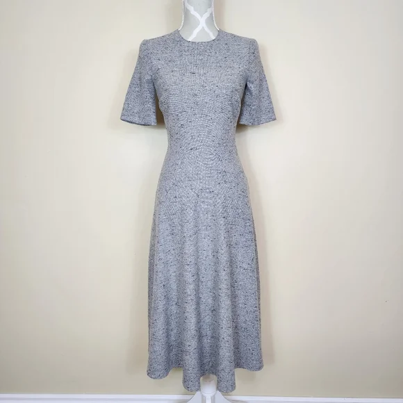 ZARA Speckled Mulberry Silk Wool Midi Dress Gray Woven A-line Dress XS - Picture 1 of 15